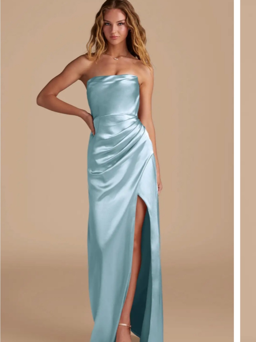 Azazie Leonis Sky Blue Mermaid Pleated Metallic Satin Dress